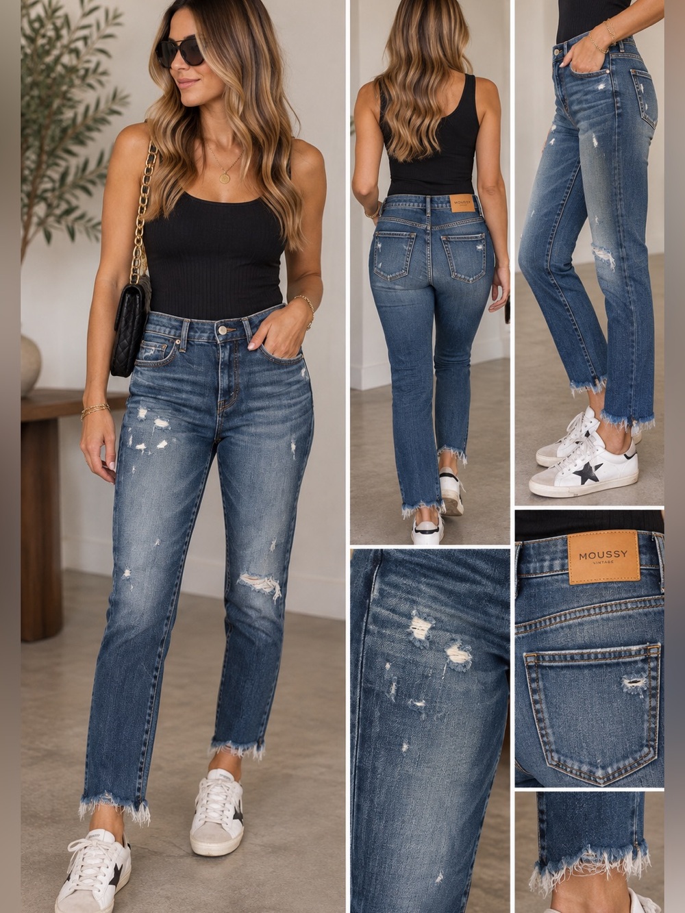 MOUSSY Glendale Skinny ankle Blue Denim Distressed Raw Hem jeans Size 28 ($340)